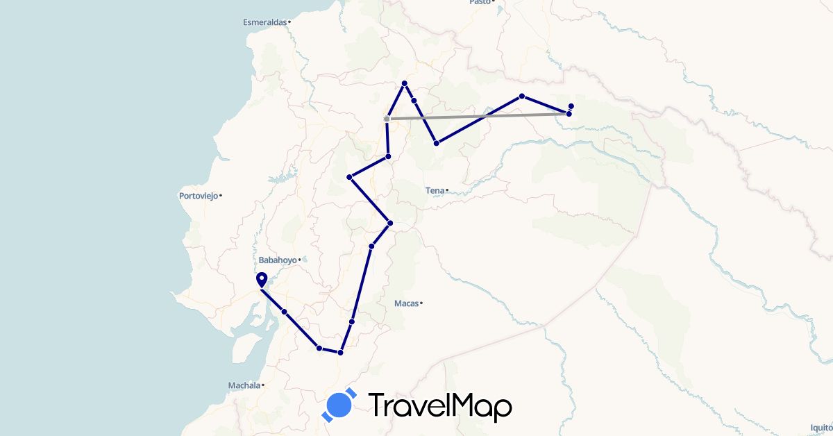 TravelMap itinerary: driving, plane in Ecuador (South America)
